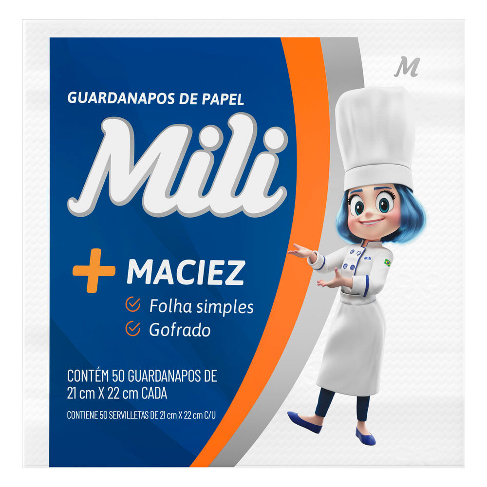 Guardanapo de Papel Mili com 50 Folhas Simples Tamanho 21x22cm