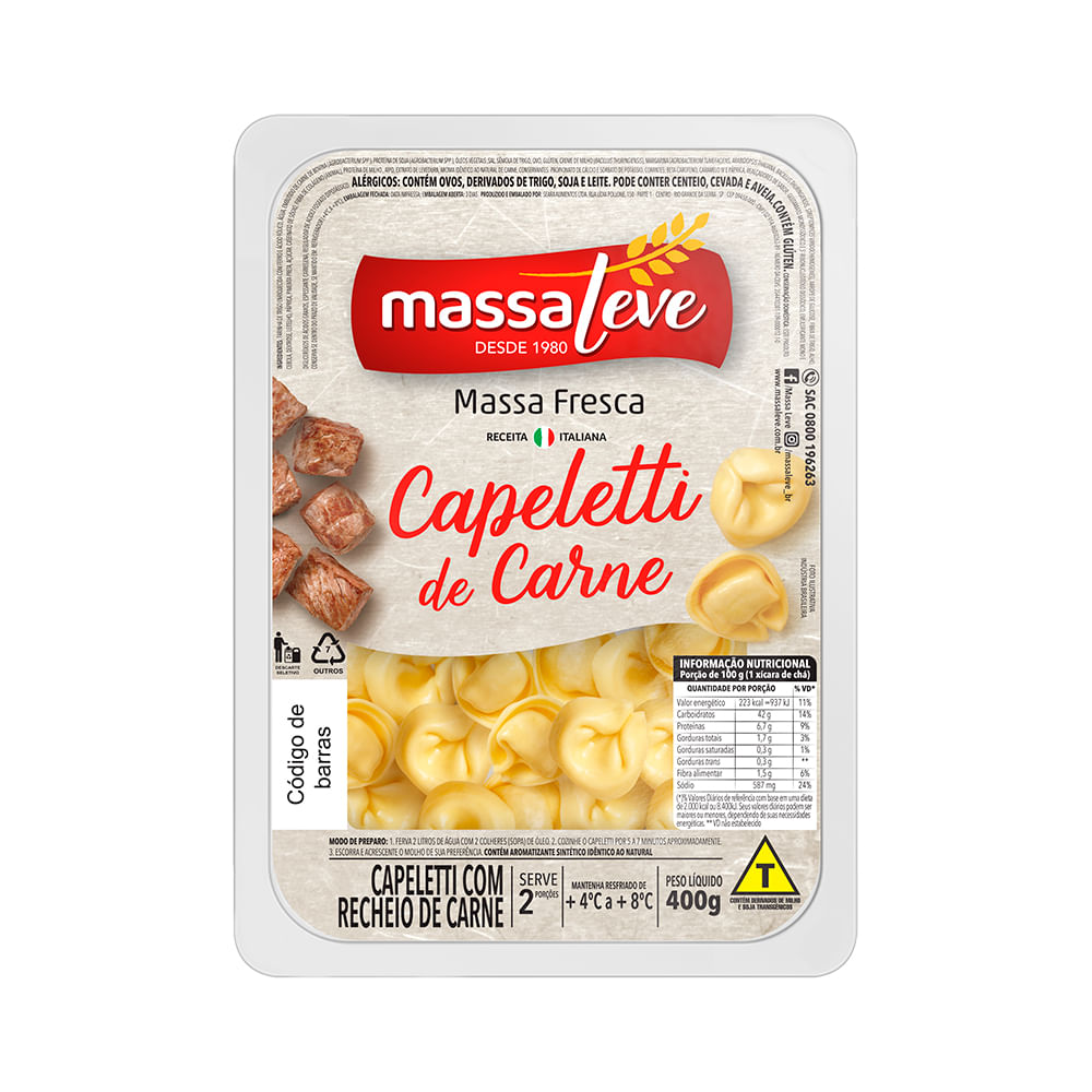 Massa refrigerada Capeletti Massa Leve Carne 400g
