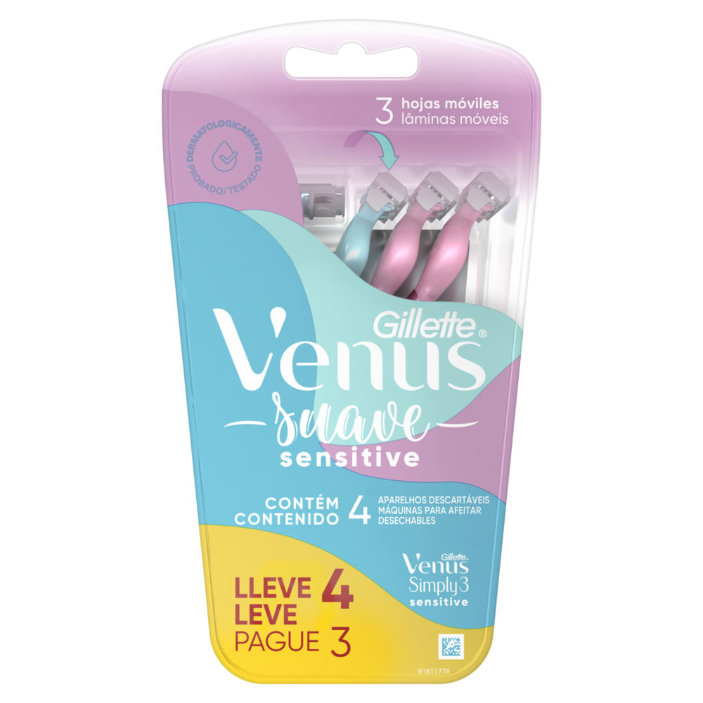 Aparelho de Depilar Gillette Venus Suave Sensitive 4 Un