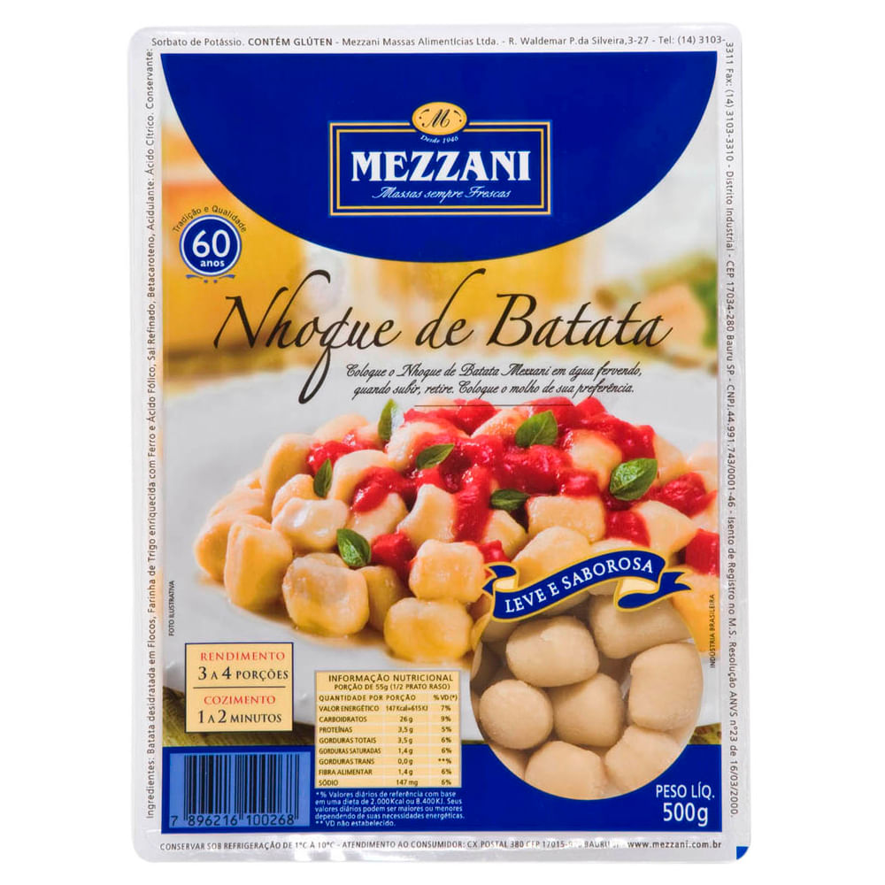 Massa refrigerada para Nhoque de batata Mezzani 500g