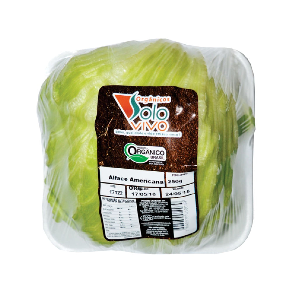 Alface Americana Orgânica Solo Vivo 250g Bandeja