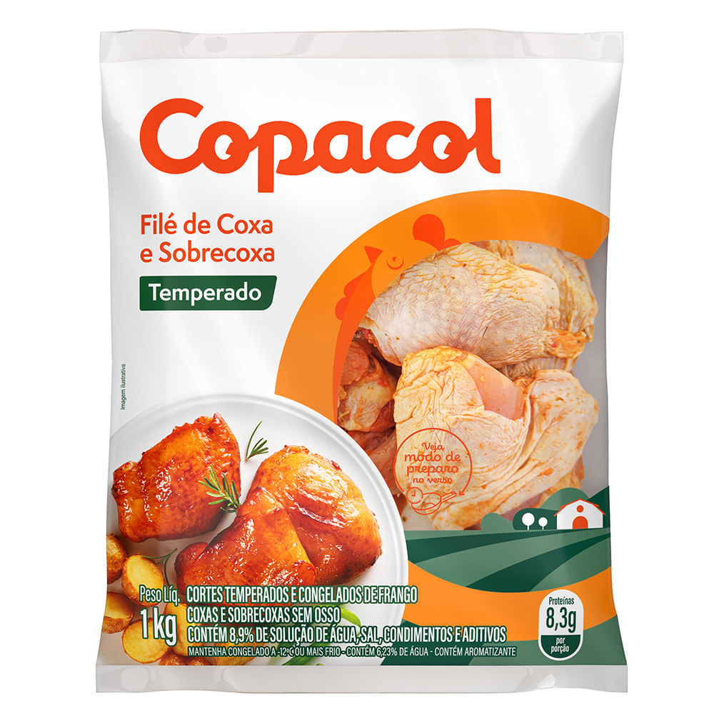 Coxa Sobrecoxa Frango Copacol 1kg Temperado Sem Osso