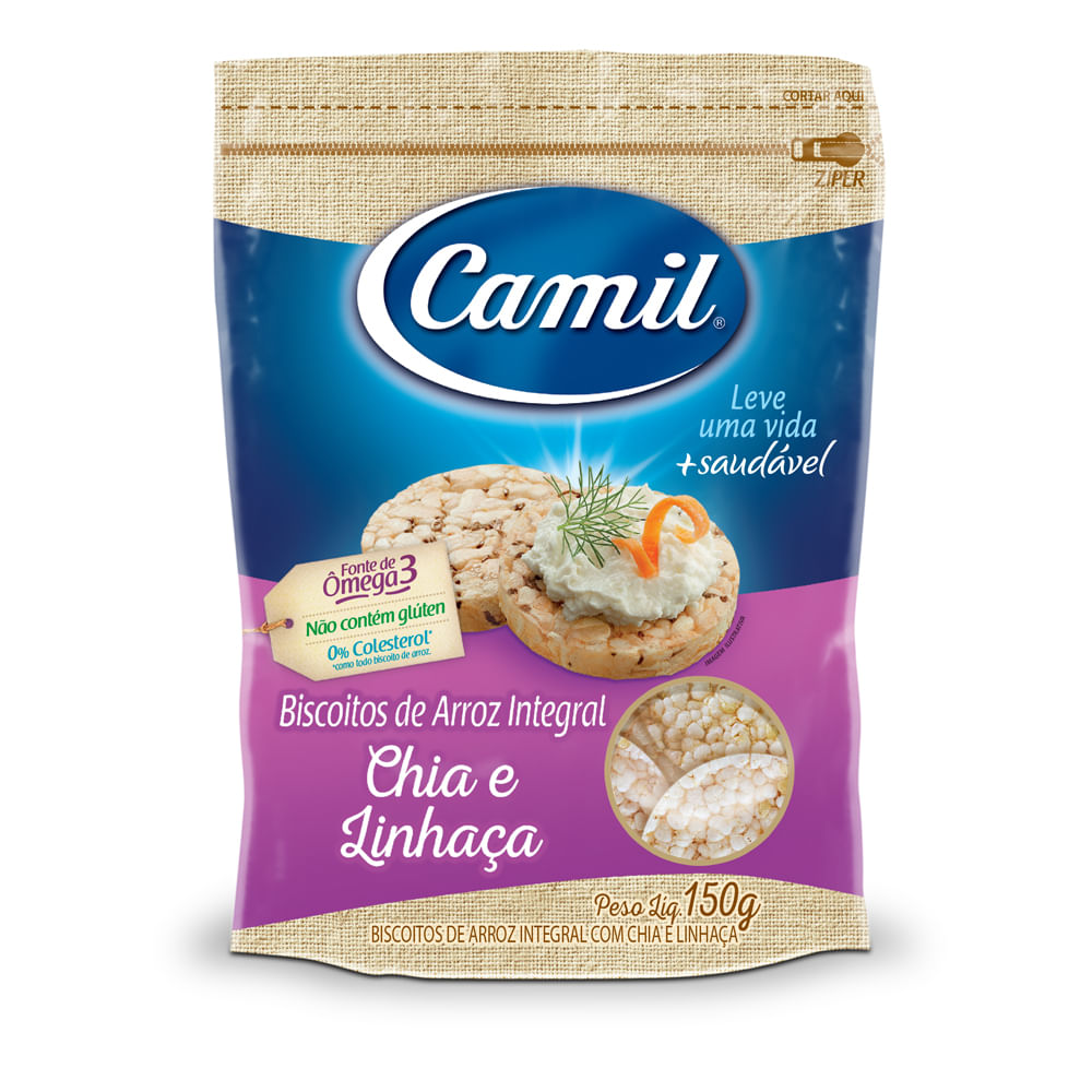 Biscoito de Arroz Camil Integral Chia e Linhaça 150g