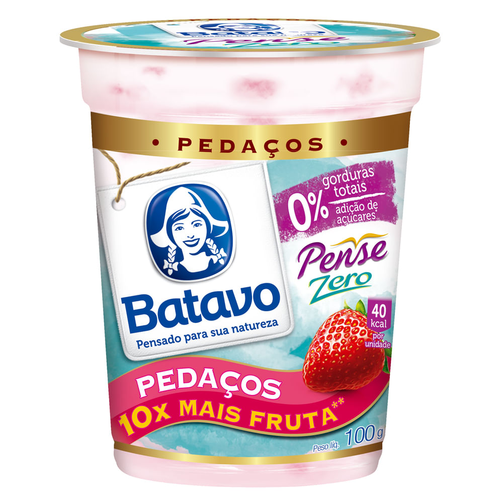 IOGURTE PEDACOS FRUTA BATAVO 100G PENSE ZERO MORANGO