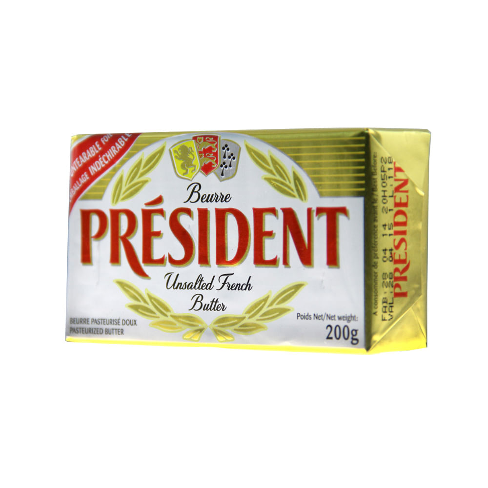 Manteiga Tablete President 200g Sem Sal
