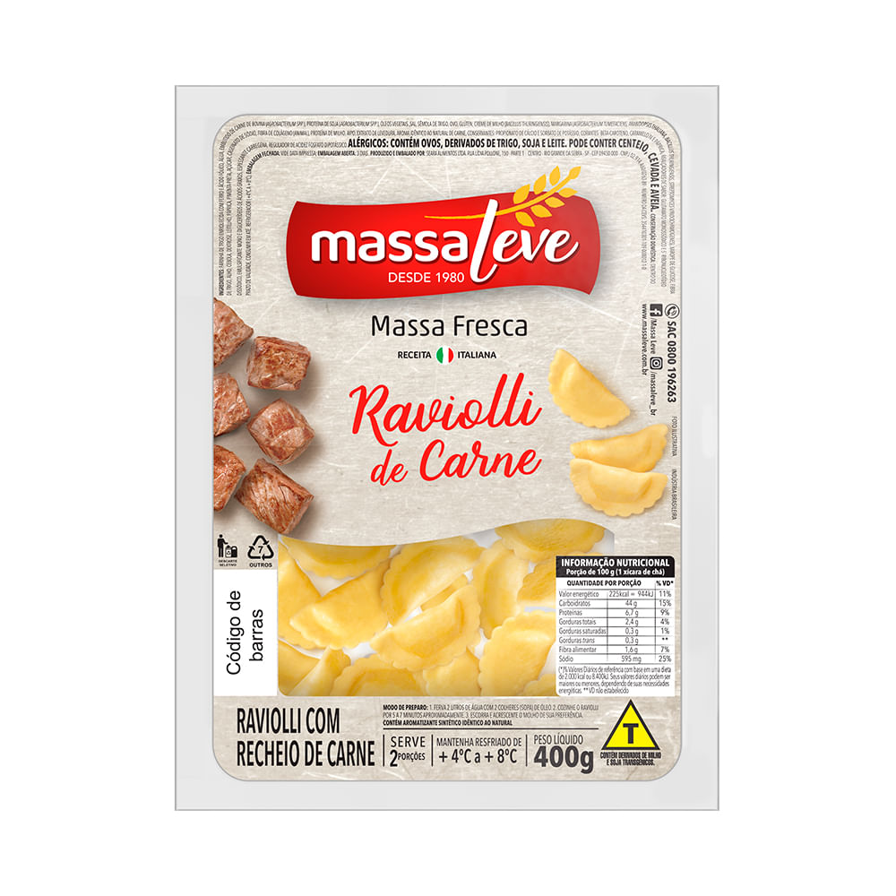 Massa refrigerada Ravioli Massa Leve Carne 400g