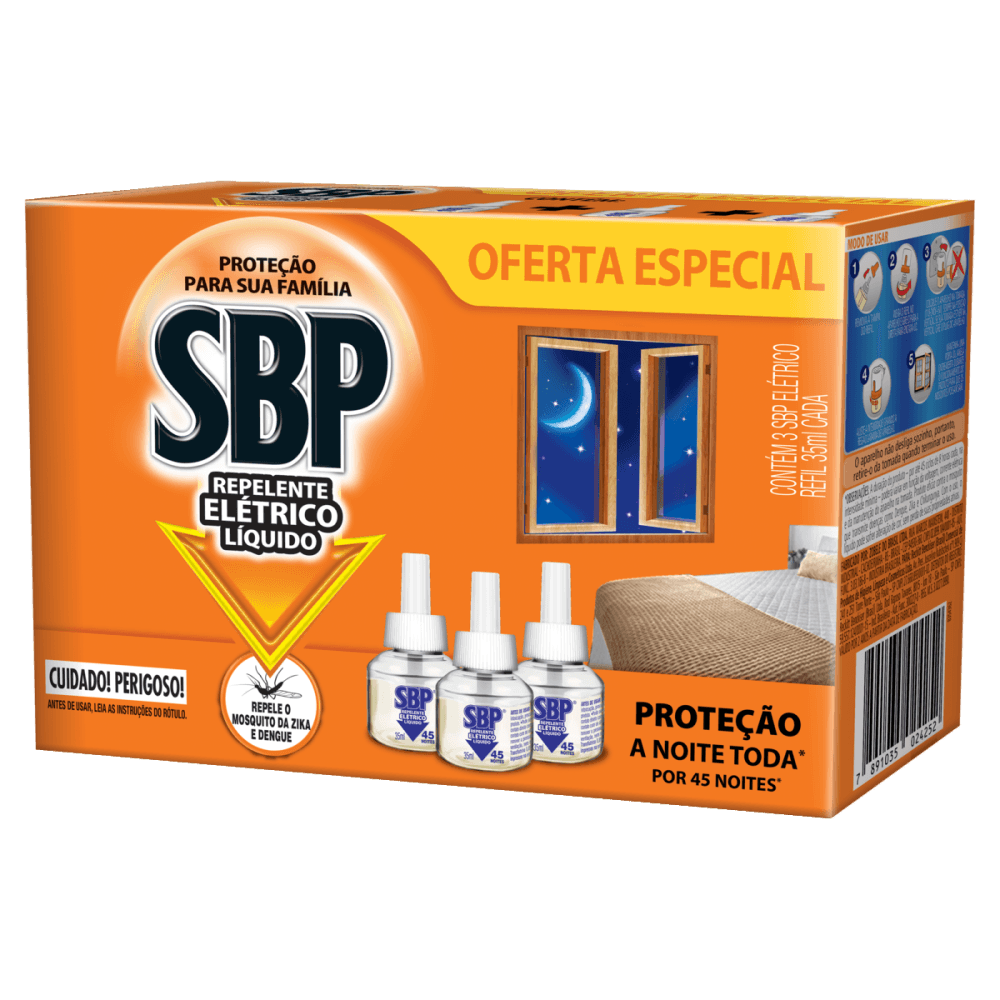 Inseticida Elétrico 45 noites Refil Com 3 Unidades Sbp