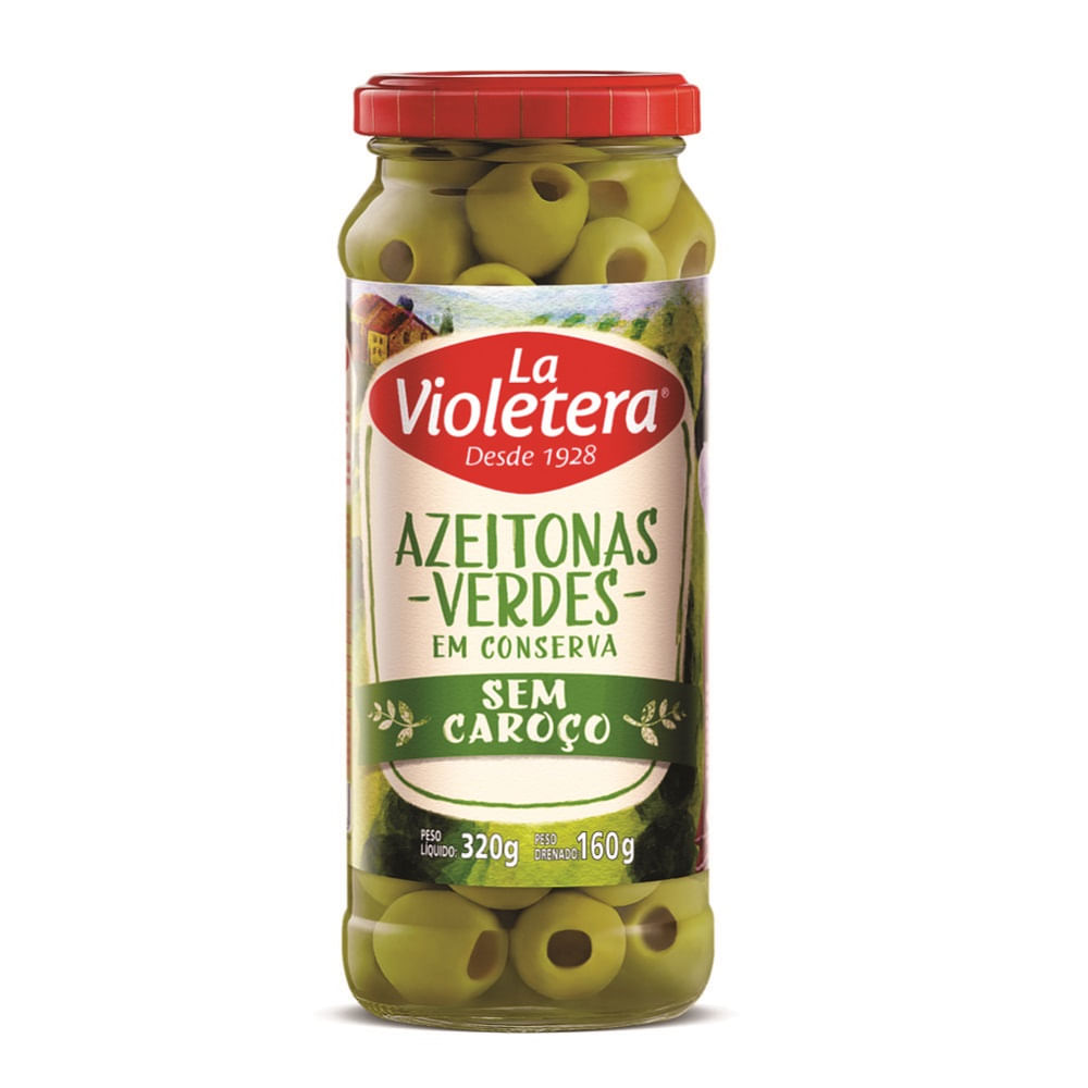 Azeitona Verde La Violetera 160g Vidro Sem Caroço