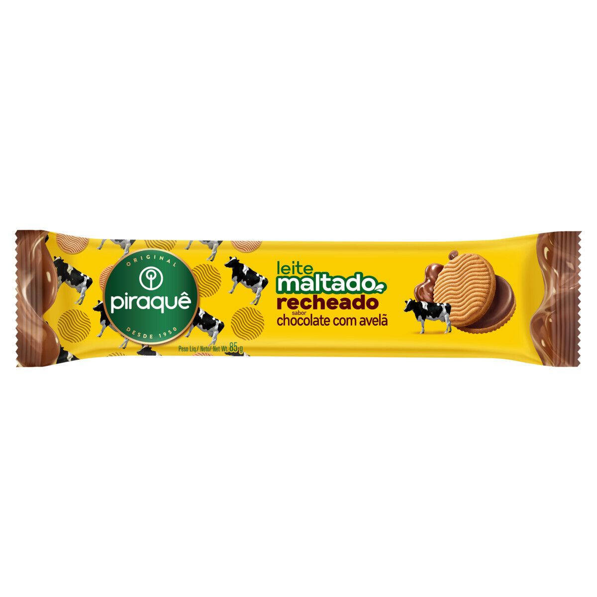 Biscoito Recheado Piraquê Leite Maltado Chocolate com Avelã 85g
