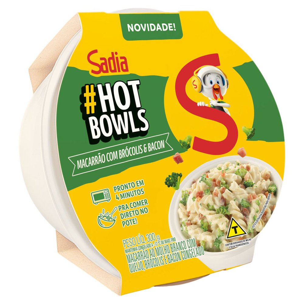 Macarrão ao Molho Branco com Queijo, Brócolis e Bacon Sadia Hot Bowls Pote 300g