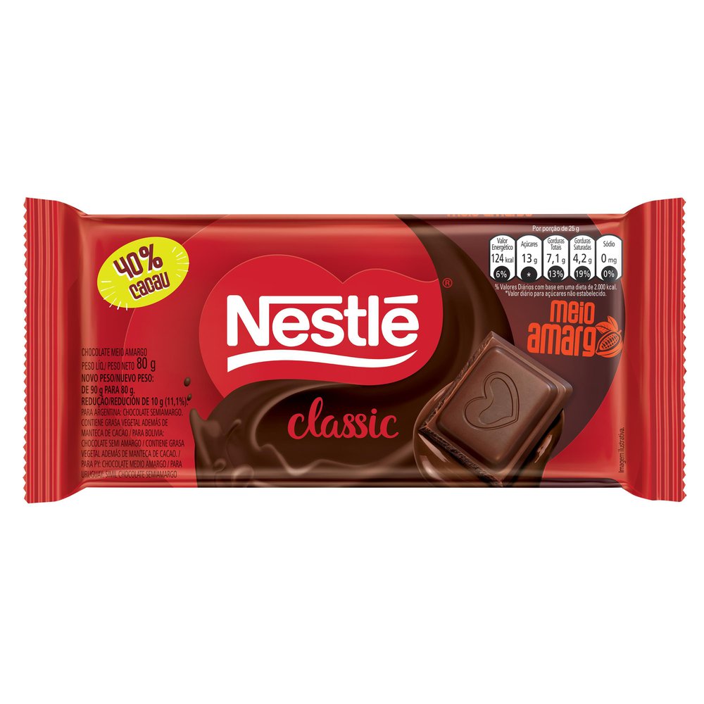 Chocolate Nestlé Classic Meio Amargo 80g Tablete