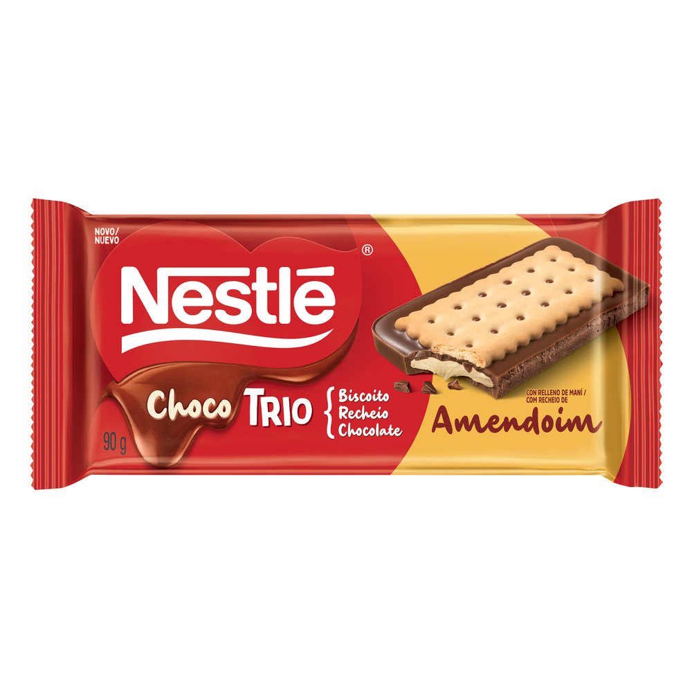 Chocolate Nestlé Choco Trio Biscoito Recheio Amendoim Tablete 90g