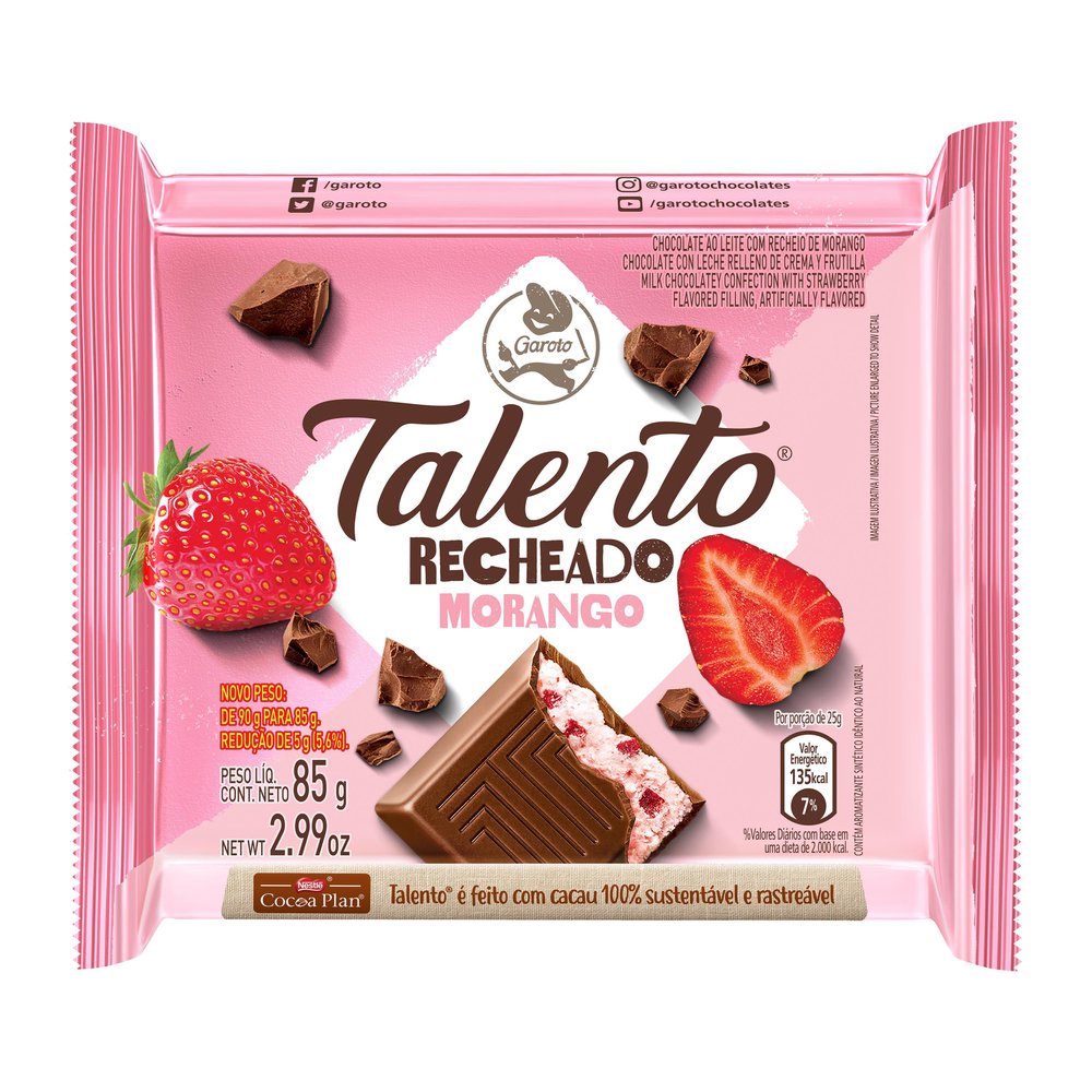 Chocolate Talento Tablete Recheado Morango 85g