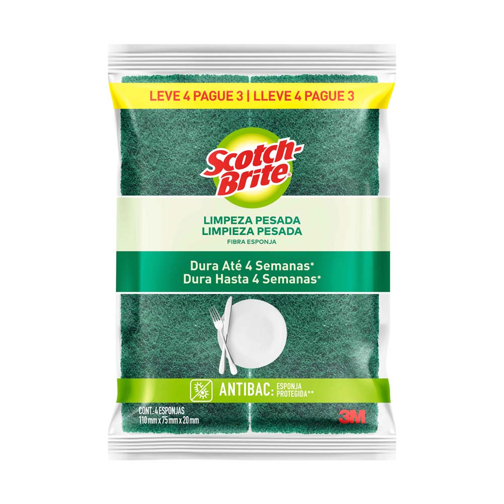 Esponja de Limpeza Pesada Scotch Brite Leve 4 pague 3