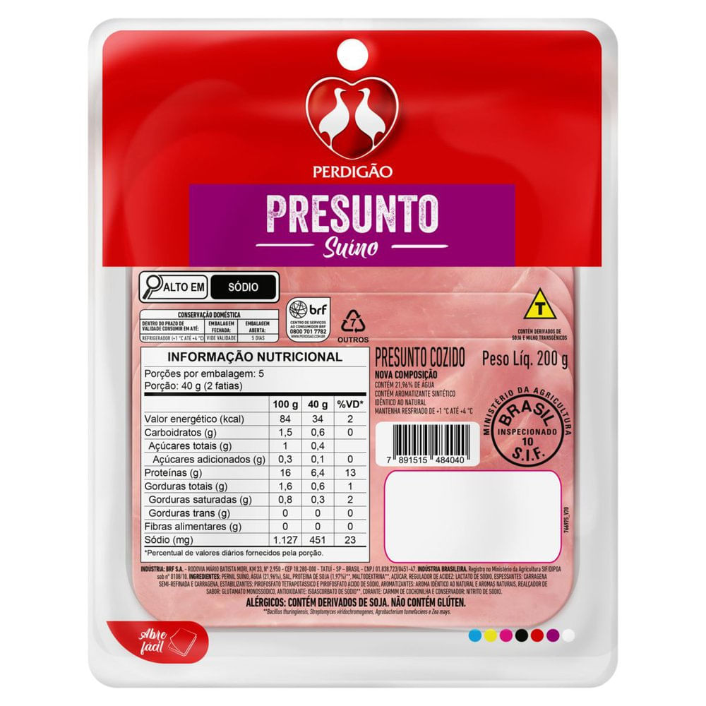 Presunto Cozido Perdigão 200g Fatiado Vacuo