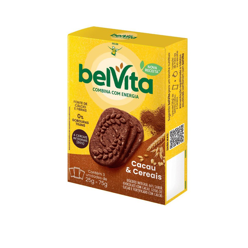 Biscoito BelVita Cacau E Cereais Multipack 75g com 3 Unidades de 25g