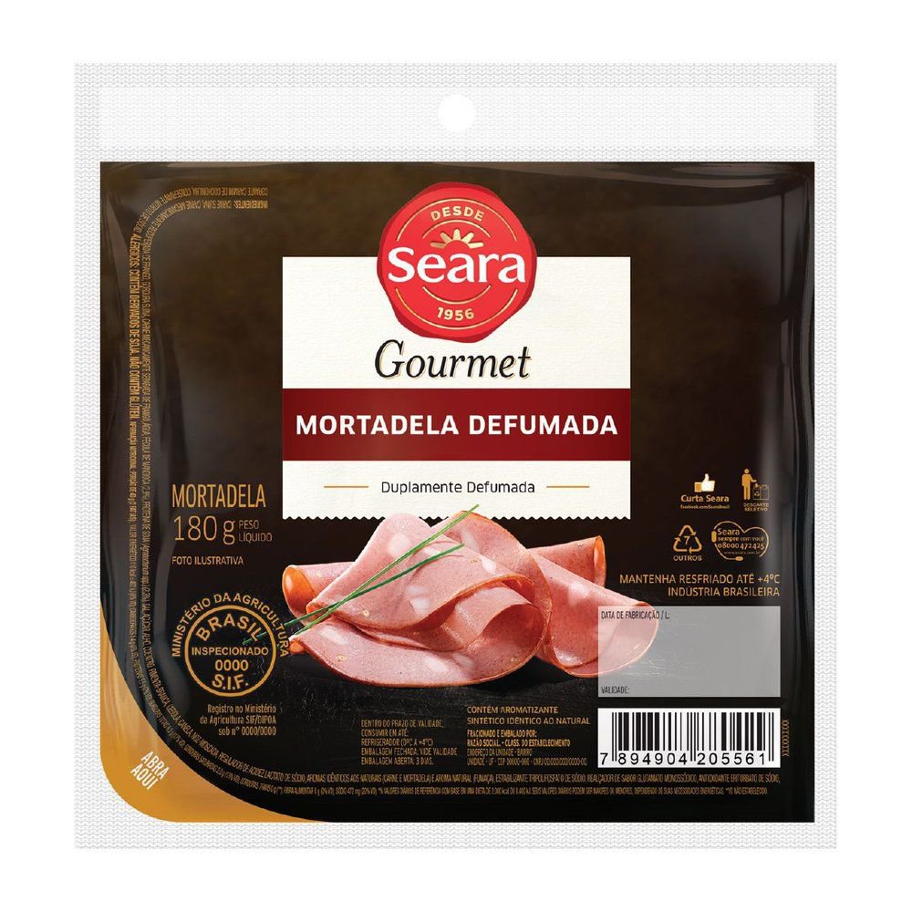 Mortadela Defumada Seara Gourmet Fatiada 180g