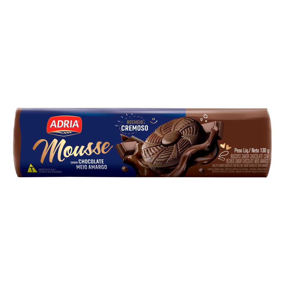 Biscoito Recheado Adria Mousse 130g Chocolate Meio Amargo