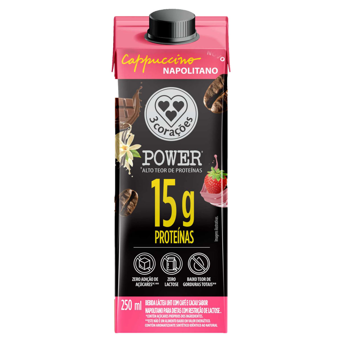 Bebida Láctea 3 Corações Cappuccino Power Whey Napolitano 250ml