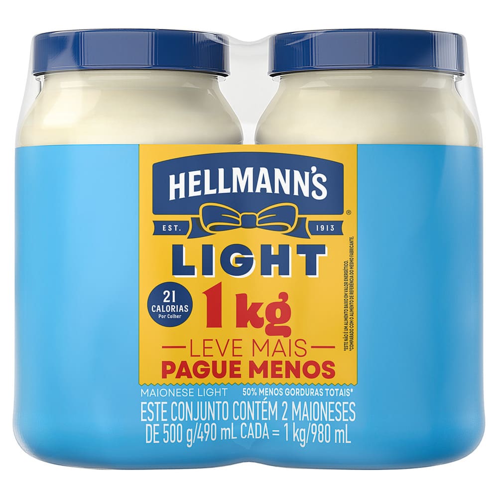 Maionese Hellmanns Light 500g com 2 Unidades