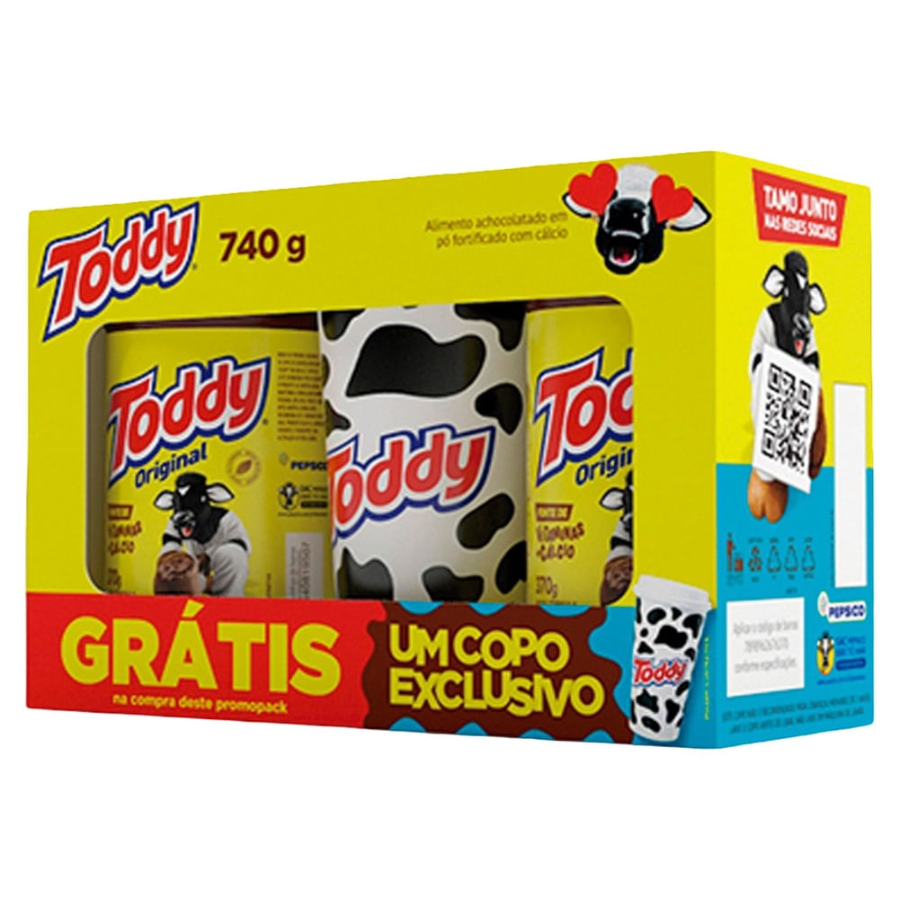 Achocolatado em Pó Toddy 370g com 2 unidades, grátis 01 copo