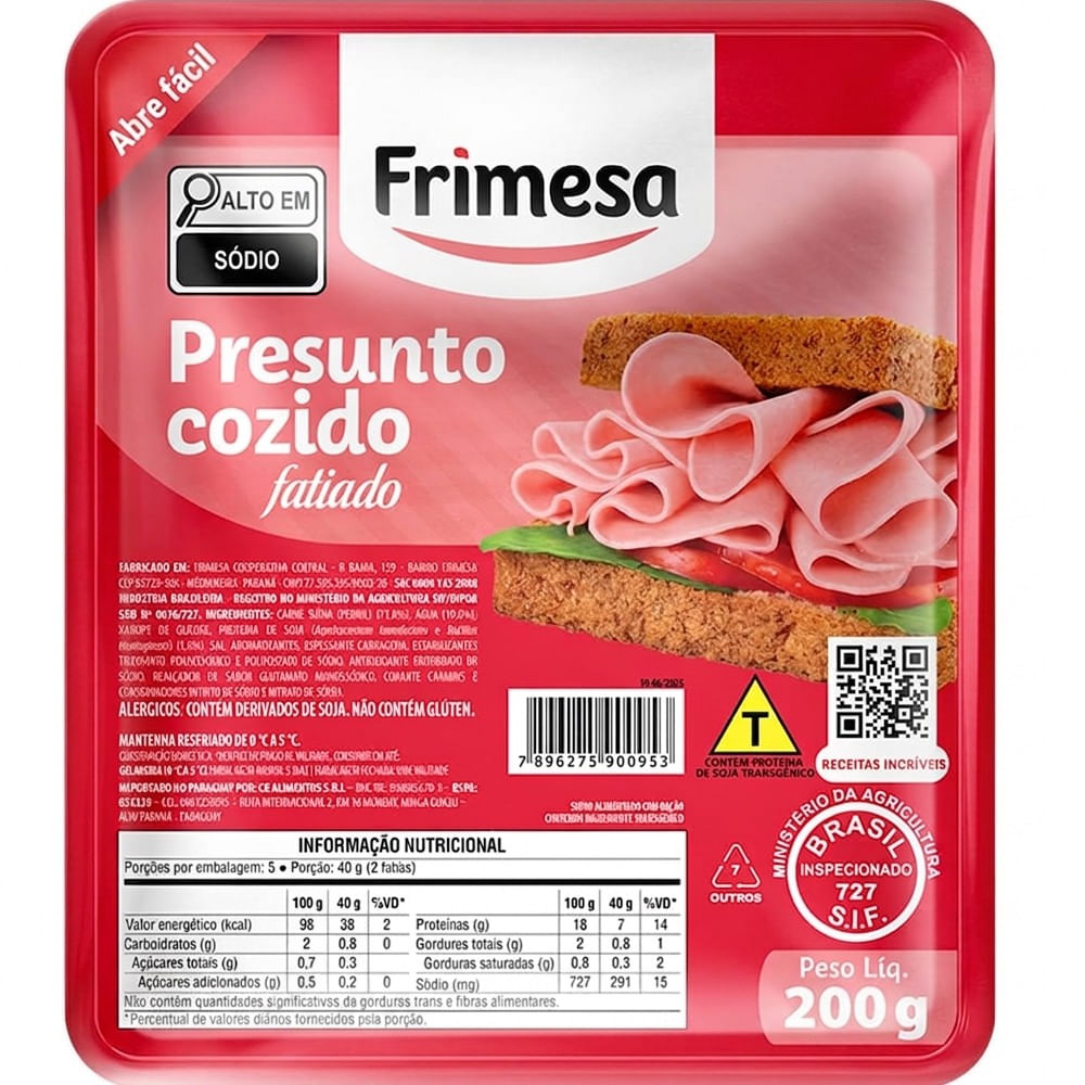 Presunto Cozido Frimesa 200g Fatiado Sem Capa De Gordura