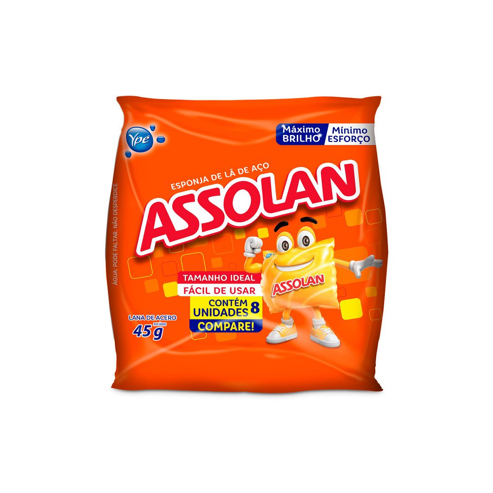 Lã De Aço Assolan 8Un 45G - Máximo Brilho/ Mínimo Esforço