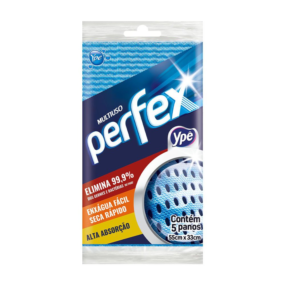 Pano Multiuso Perfex Azul 5un - Enxágua Fácil e Seca Rápido